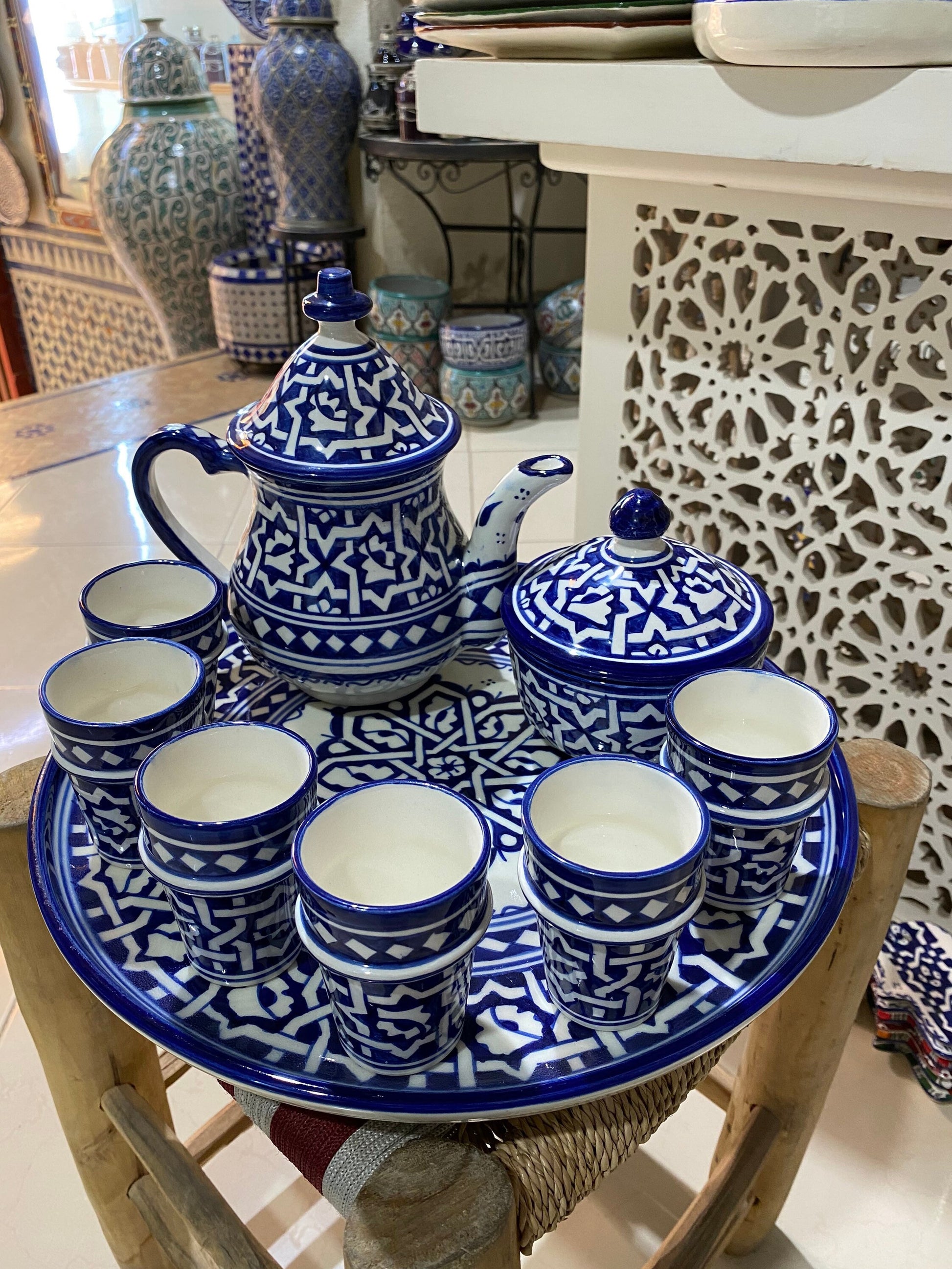 Moroccan Ceramic Tea Service, Handmade and Hand Painted. Moroccan Ceramic Tea Set Handmade and Hand Painted. Tea Sets. Ceramics