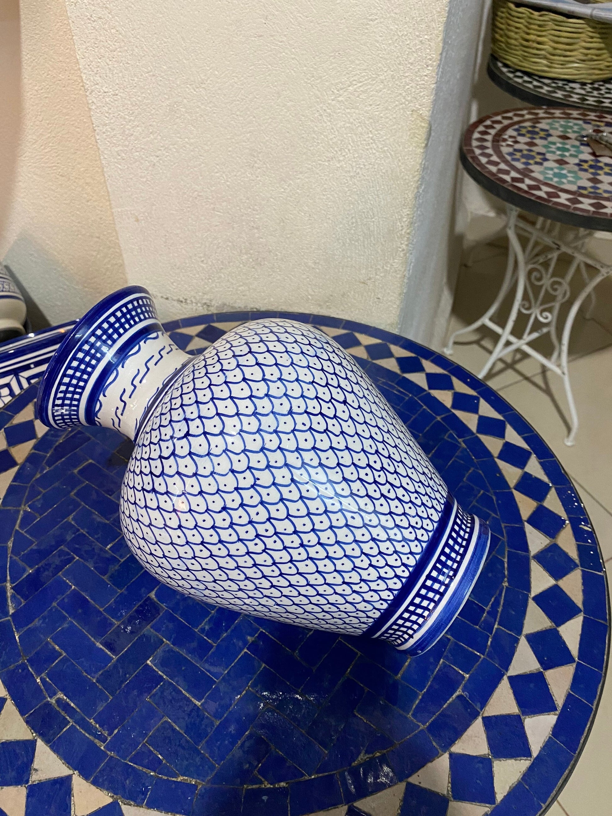 Moroccan Ceramic Vase from Fes, Handmade and Hand Painted. Moroccan Ceramic Vase, Handmade and Hand Painted