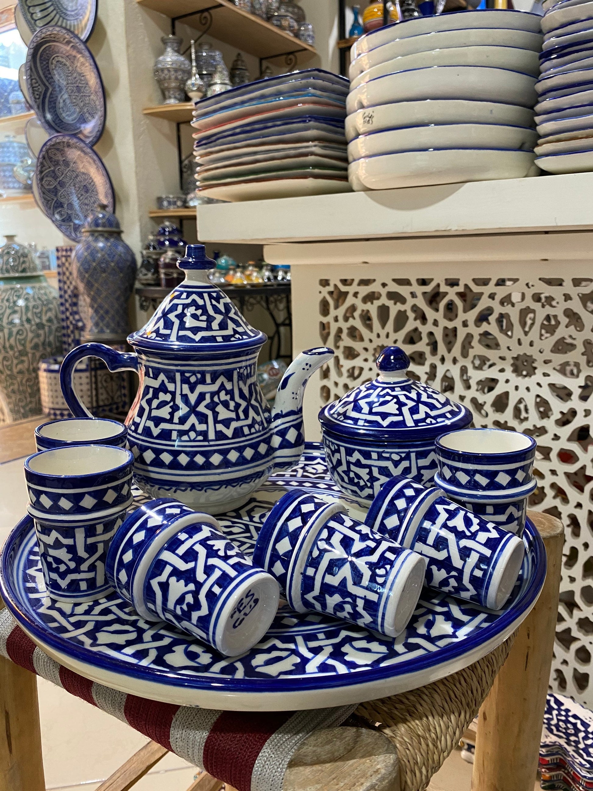 Moroccan Ceramic Tea Service, Handmade and Hand Painted. Moroccan Ceramic Tea Set Handmade and Hand Painted. Tea Sets. Ceramics