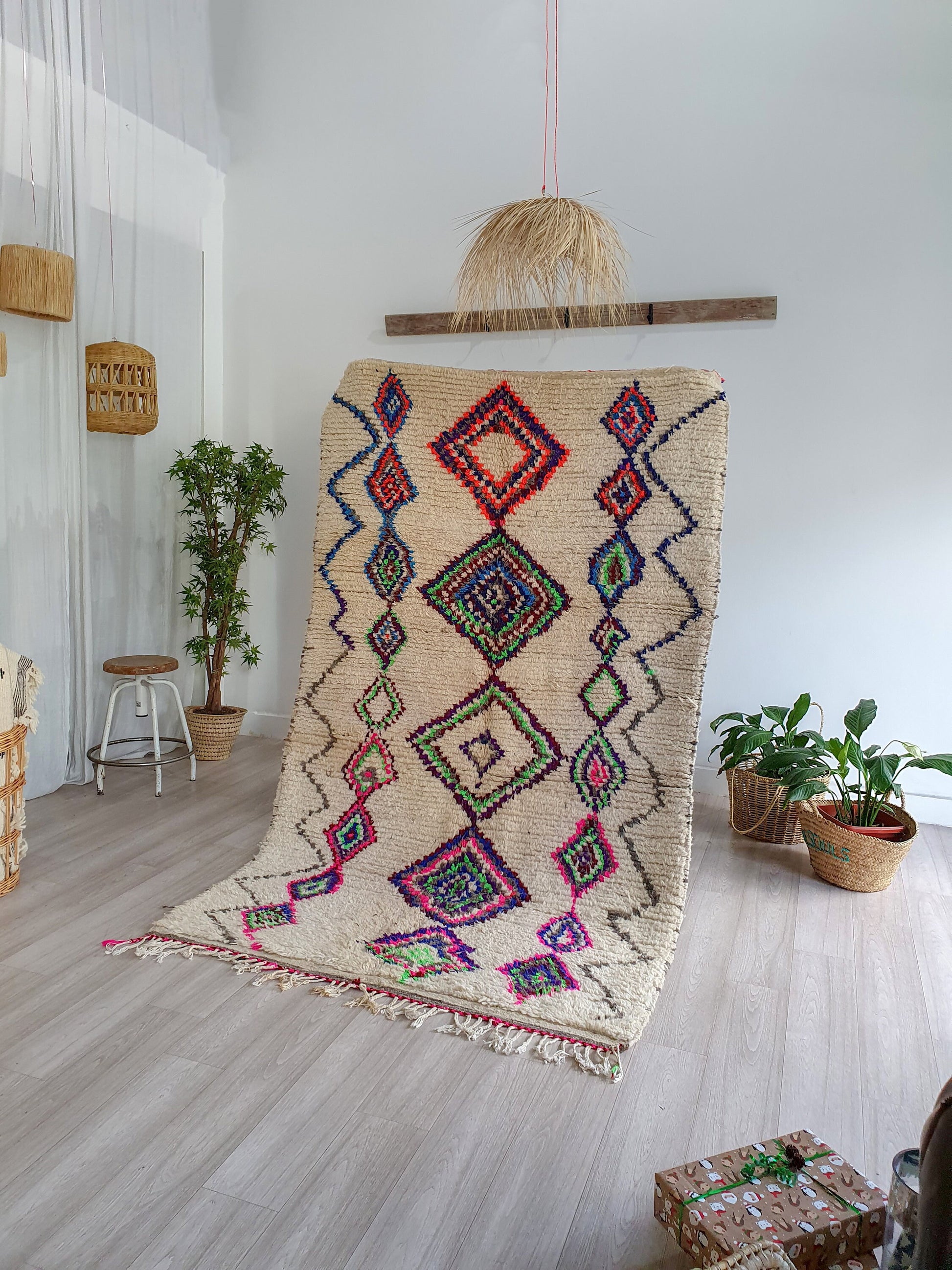 Handmade Wool Rug Colorful Rug Soft Handwoven Rug Beni Ourain Rug Classic Moroccan Carpet