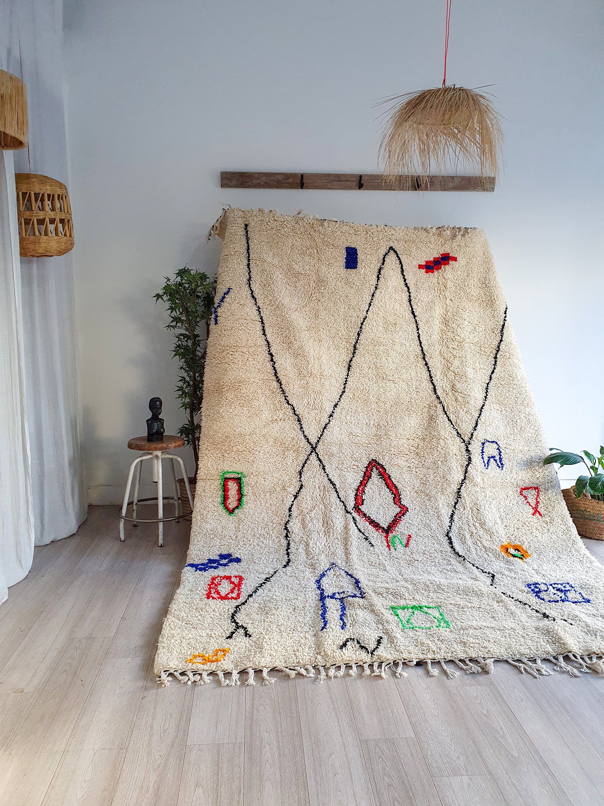 Moroccan Rug Handmade Wool Authentic Rug Berber Tapis Beni Ourain Rug Azilal Colorful Carpet Abstract