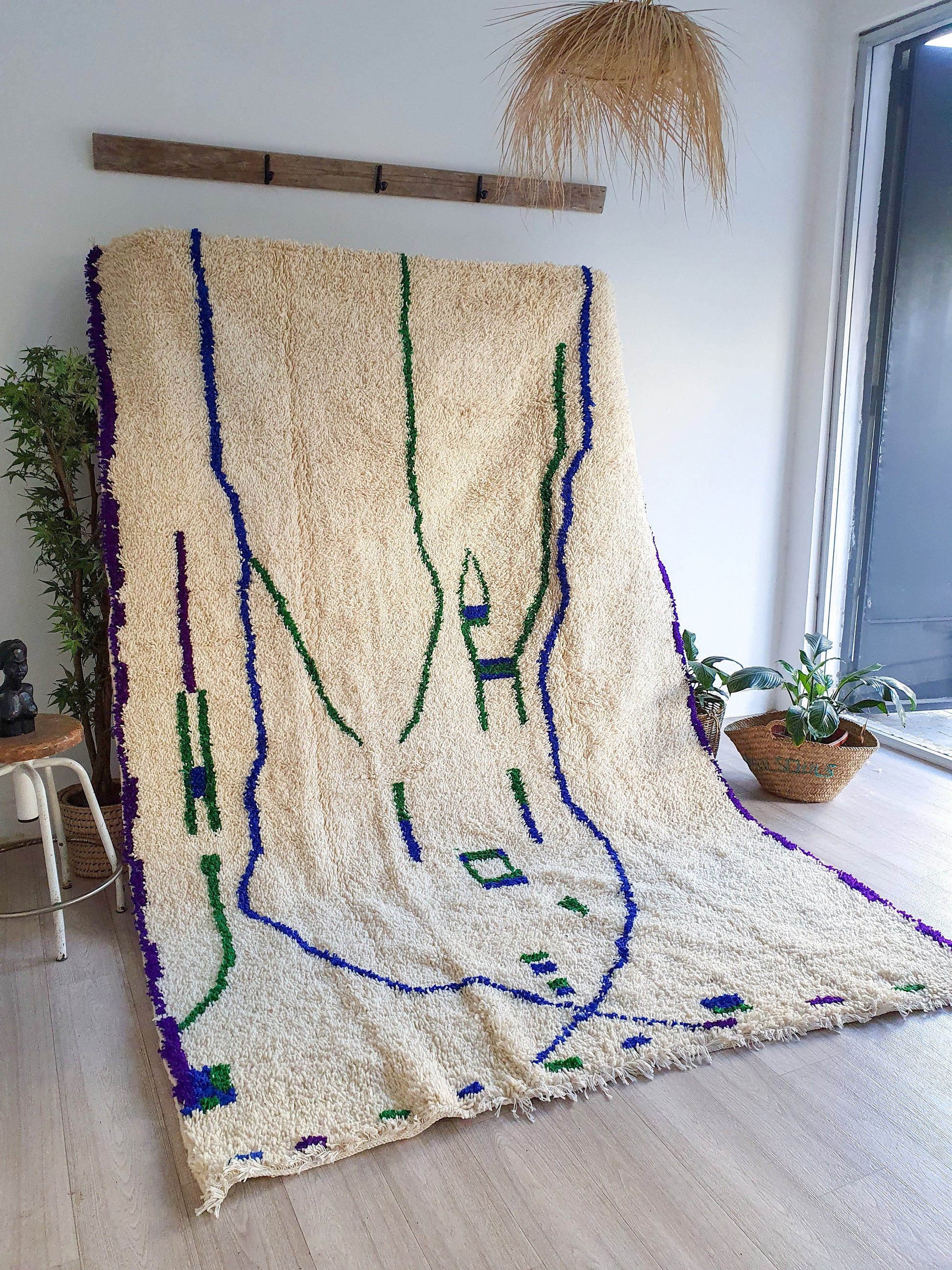 Colorful Handwoven Rug Moroccan Wool Rug Soft Thick Wool Rug Azilal Boujad Rug