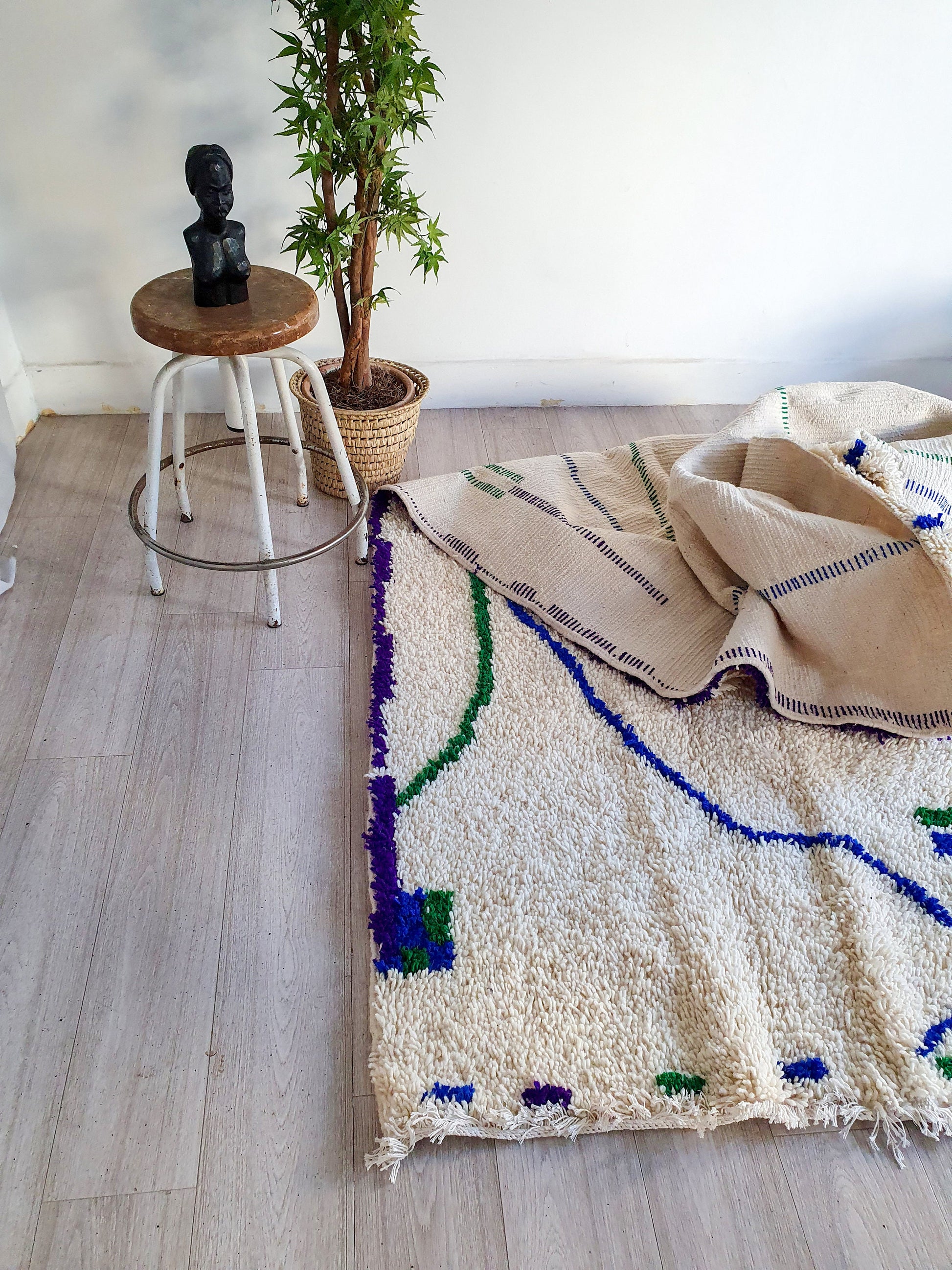 Colorful Handwoven Rug Moroccan Wool Rug Soft Thick Wool Rug Azilal Boujad Rug