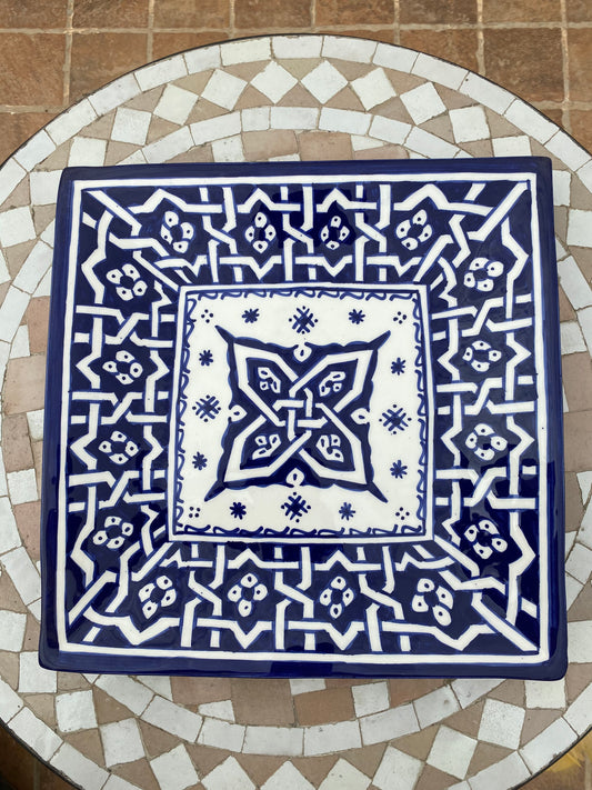 Large Square Ceramic Dish from Fes / Square Dish / Handmade and Hand-Painted Ceramic Dish from Fes / 30 Cm Square Dish.
