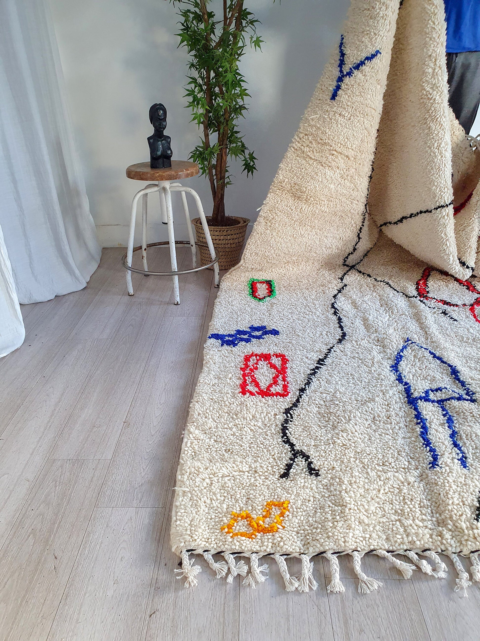 Moroccan Rug Handmade Wool Authentic Rug Berber Tapis Beni Ourain Rug Azilal Colorful Carpet Abstract