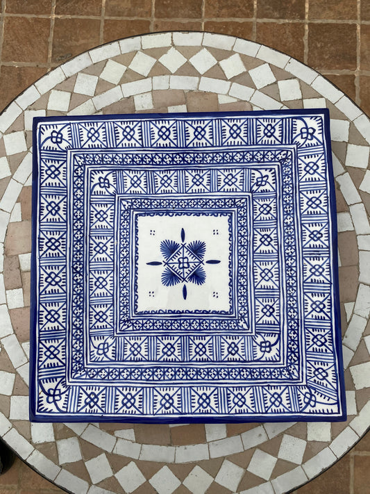 Large Square Dish in Ceramic from Fes / Square Dish/ Handmade and Hand-Painted Dish in Ceramic from Fes / Dish 30 Cm Square.