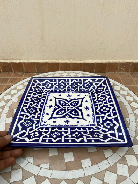 Large Square Ceramic Dish from Fes / Square Dish / Handmade and Hand-Painted Ceramic Dish from Fes / 30 Cm Square Dish.