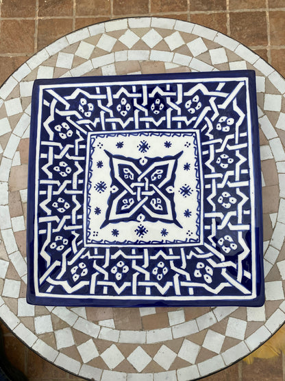 Large Square Ceramic Dish from Fes / Square Dish / Handmade and Hand-Painted Ceramic Dish from Fes / 30 Cm Square Dish.