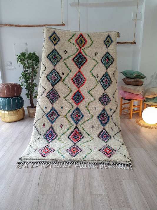 Handmade Wool Rug Moroccan Rug Azilal Rug Berber Area Rug Colorful Rug Hand Knotted Rug