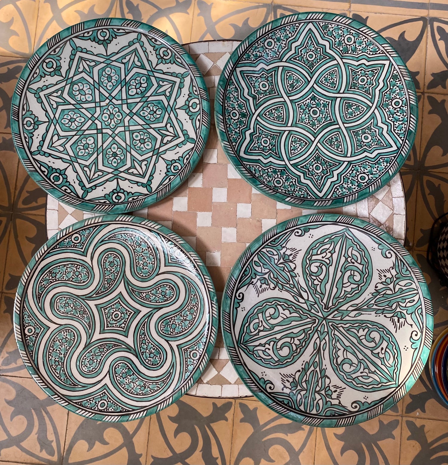 Set of 4 of Handmade Moroccan Ceramic Plates. Set of 4 Moroccan Ceramic Dinner Plates, Handmade.