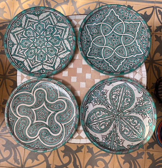 Set of 4 of Handmade Moroccan Ceramic Plates. Set of 4 Moroccan Ceramic Dinner Plates, Handmade.