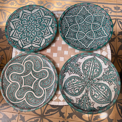 Set of 4 of Handmade Moroccan Ceramic Plates. Set of 4 Moroccan Ceramic Dinner Plates, Handmade.