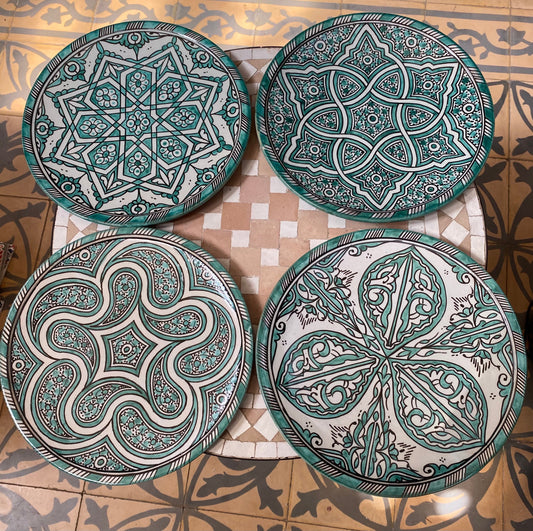 Set of 4 of Handmade Moroccan Ceramic Plates. Set of 4 Moroccan Ceramic Dinner Plates, Handmade.