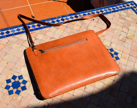Moroccan Real Leather Handmade Laptop Cover 15 Inch, Moroccan Brown Laptop Sleeve, Leather Laptop Case, Gift for Him or Her, Leather Handbag