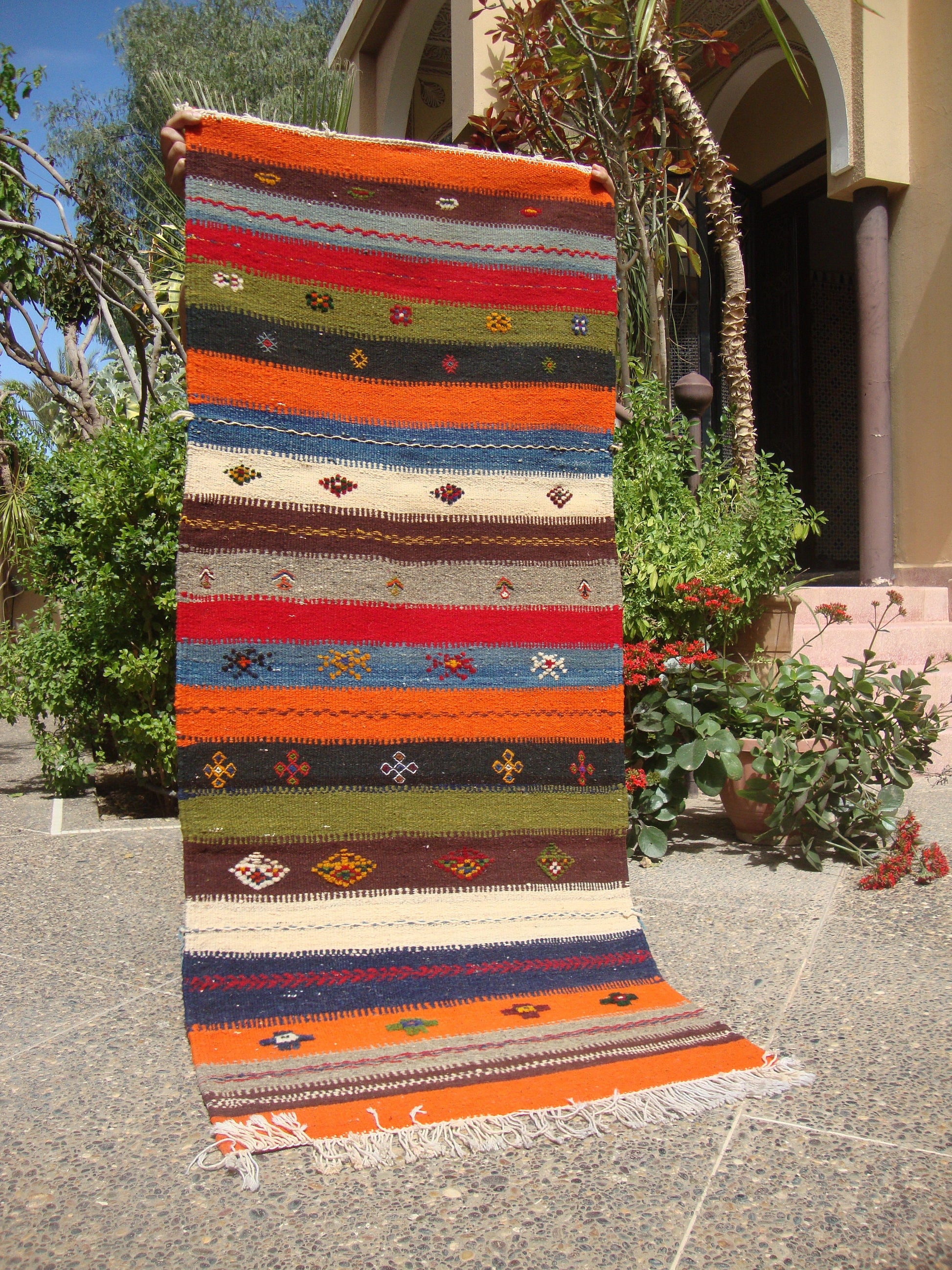 Moroccan Rug Runner for Hanging, Moroccan Rug Cheap, Kilim Rug, Small Rug for Bedroom, Berber Morrocan Rugs Colourful, Morrocan Hall Runners
