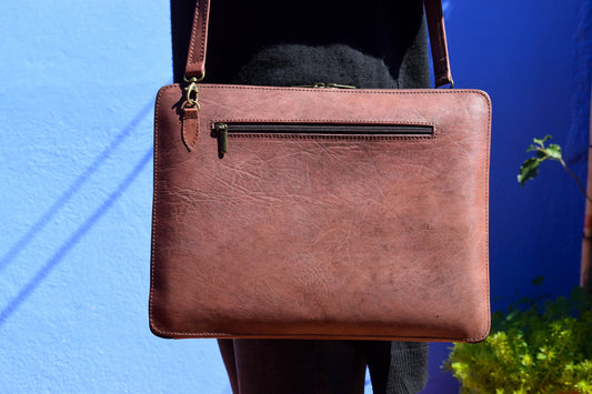 Moroccan Real Leather Handmade Laptop Cover 15 Inch Max, Brown Laptop Sleeve, Leather Laptop Case, Gift for Him or Her, Leather Handbag