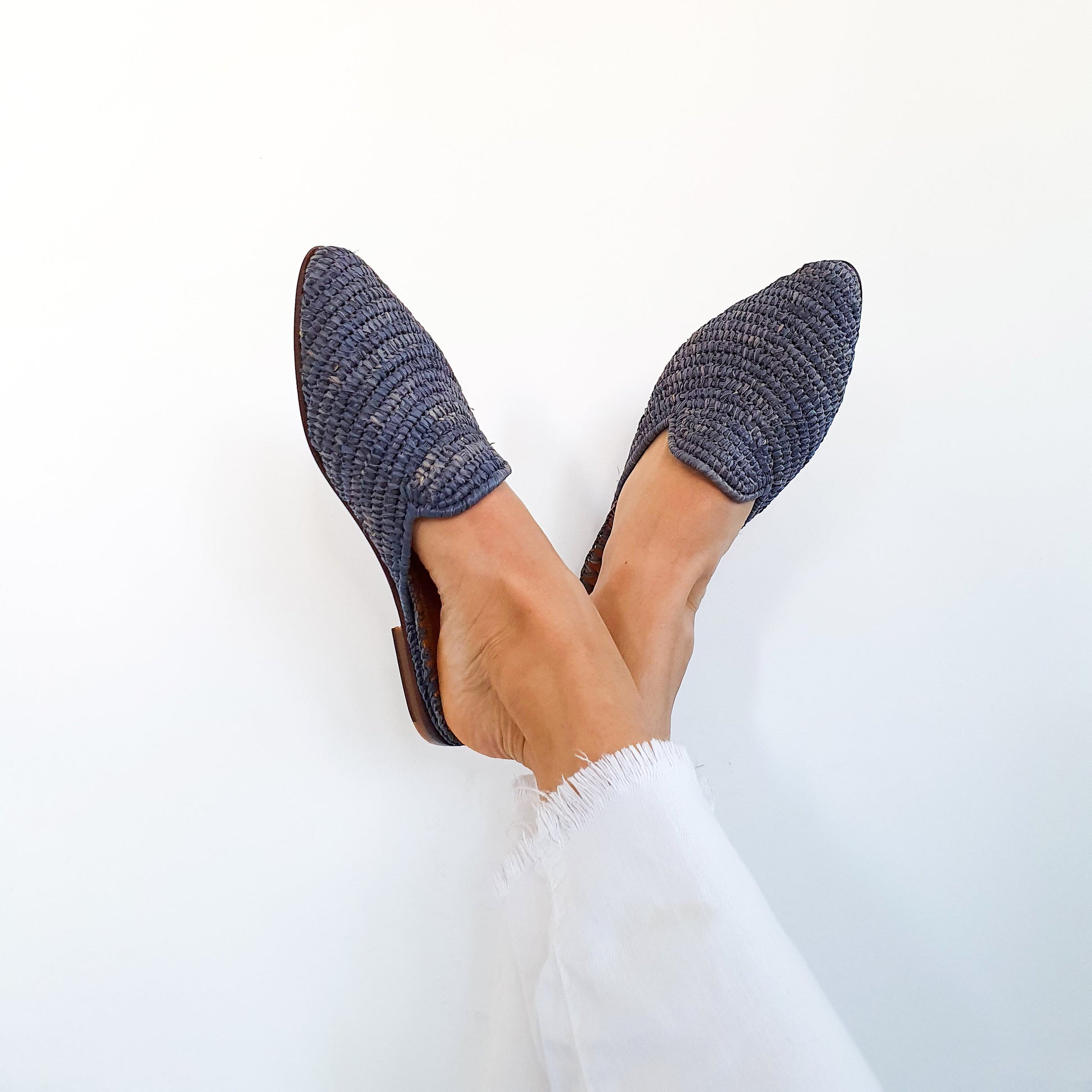 Raffia Shoes Handmade Slippers Grey Summer Mules Moroccan Shoes High End Raphia Flats Babouch