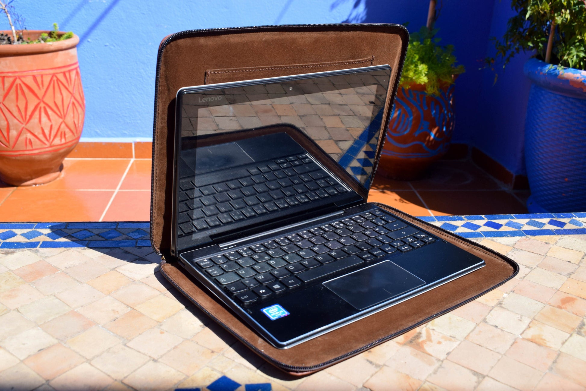 Moroccan Real Leather Handmade Laptop Cover 12 Inch Max, Brown Laptop Sleeve, Leather Laptop Case, Gift for Him or Her, Leather Tab Cover