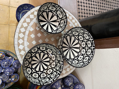 Fes Black and White Ceramic Salad Bowl, Handmade and Hand-Painted/ Salad Bowl.