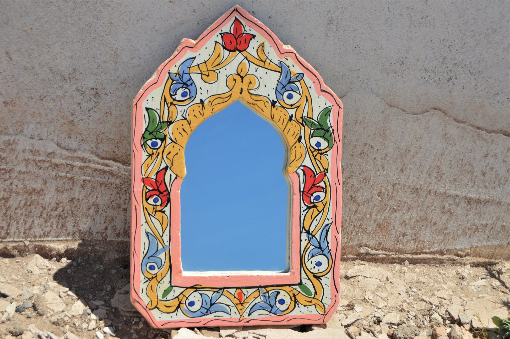 Wall Decor Mirror Wall Mirror Colorful Wood Decorative Small Mirror Boho Mirror Decorative Mirror Hand Painted Mirror