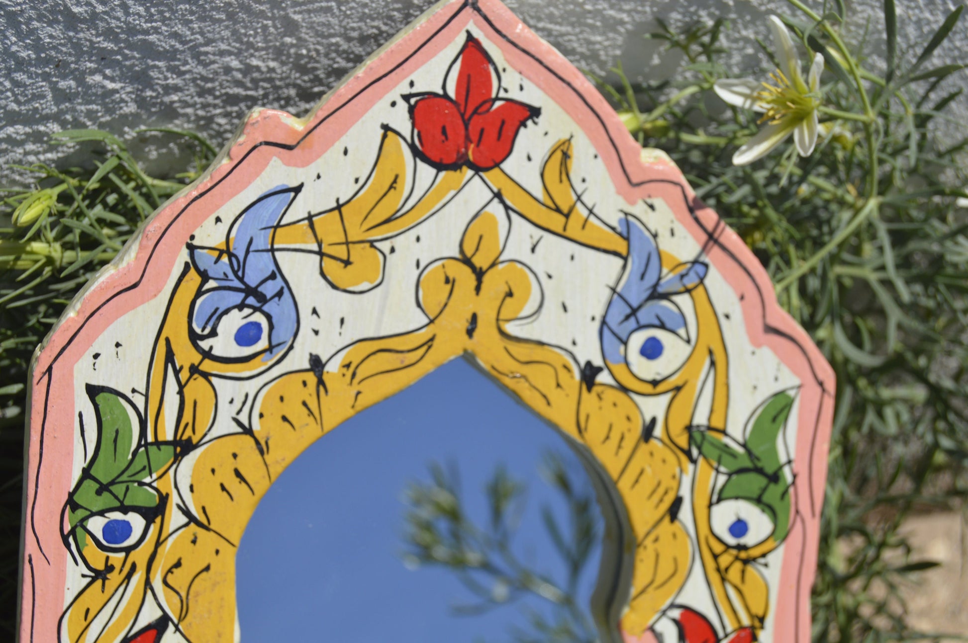 Wall Decor Mirror Wall Mirror Colorful Wood Decorative Small Mirror Boho Mirror Decorative Mirror Hand Painted Mirror