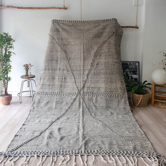 10.8Ft by 5.9Ft Handmade Moroccan Rug, Gray Handmade Rug, Zanafi Rug, Kilim Carpet, Moroccan Beni Ourain