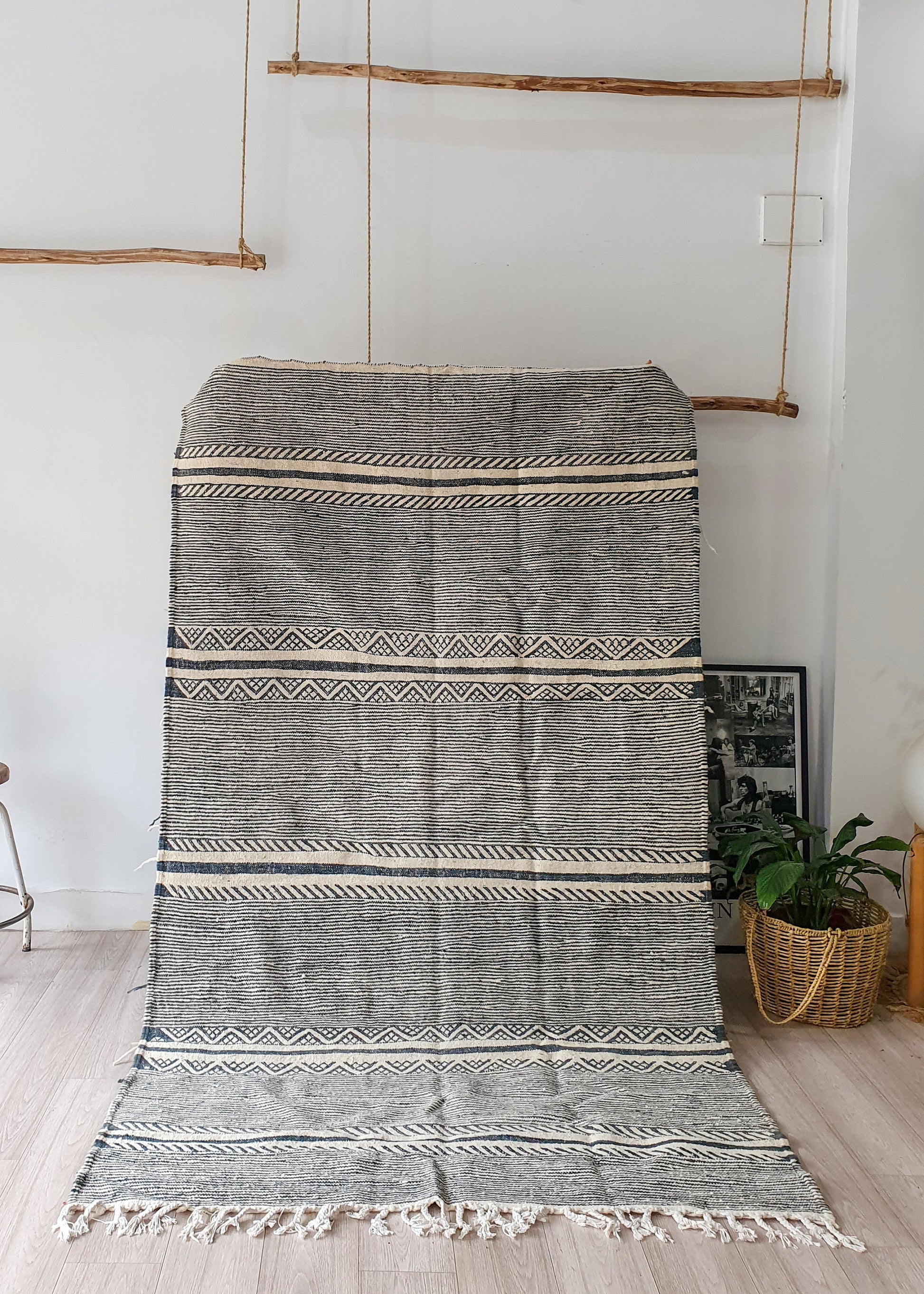 8Ft by 4.6Ft Handmade Moroccan Rug, Gray Handmade Rug, Zanafi Rug, Kilim Carpet, Moroccan Beni Ourain