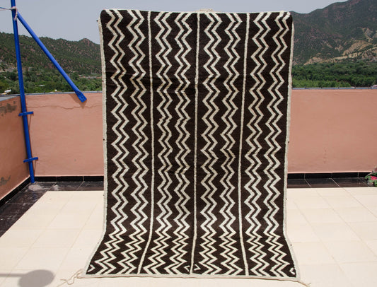 Black and White Moroccan Rug 5X8 - Handwoven Lambswool Soft Authentic Berber Rug - ABB21176
