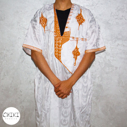 Tuareg Clothing Gandora with Tuareg Scarf , Djellaba Sahraoui, Tuareg Scarf , Tuareg Dress White, Tuareg Blue Men, African Tuareg Blue Dress