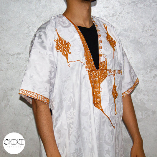Tuareg Clothing Gandora with Tuareg Scarf , Djellaba Sahraoui, Tuareg Scarf , Tuareg Dress White, Tuareg Blue Men, African Tuareg Blue Dress