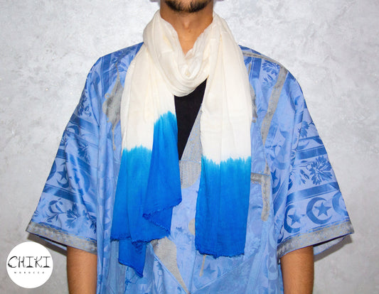 Tuareg Clothing Gandora with Tuareg Scarf , Djellaba Sahraoui, Tuareg Scarf , Tuareg Dress Bleu , Tuareg Blue Men, African Tuareg Blue Dress