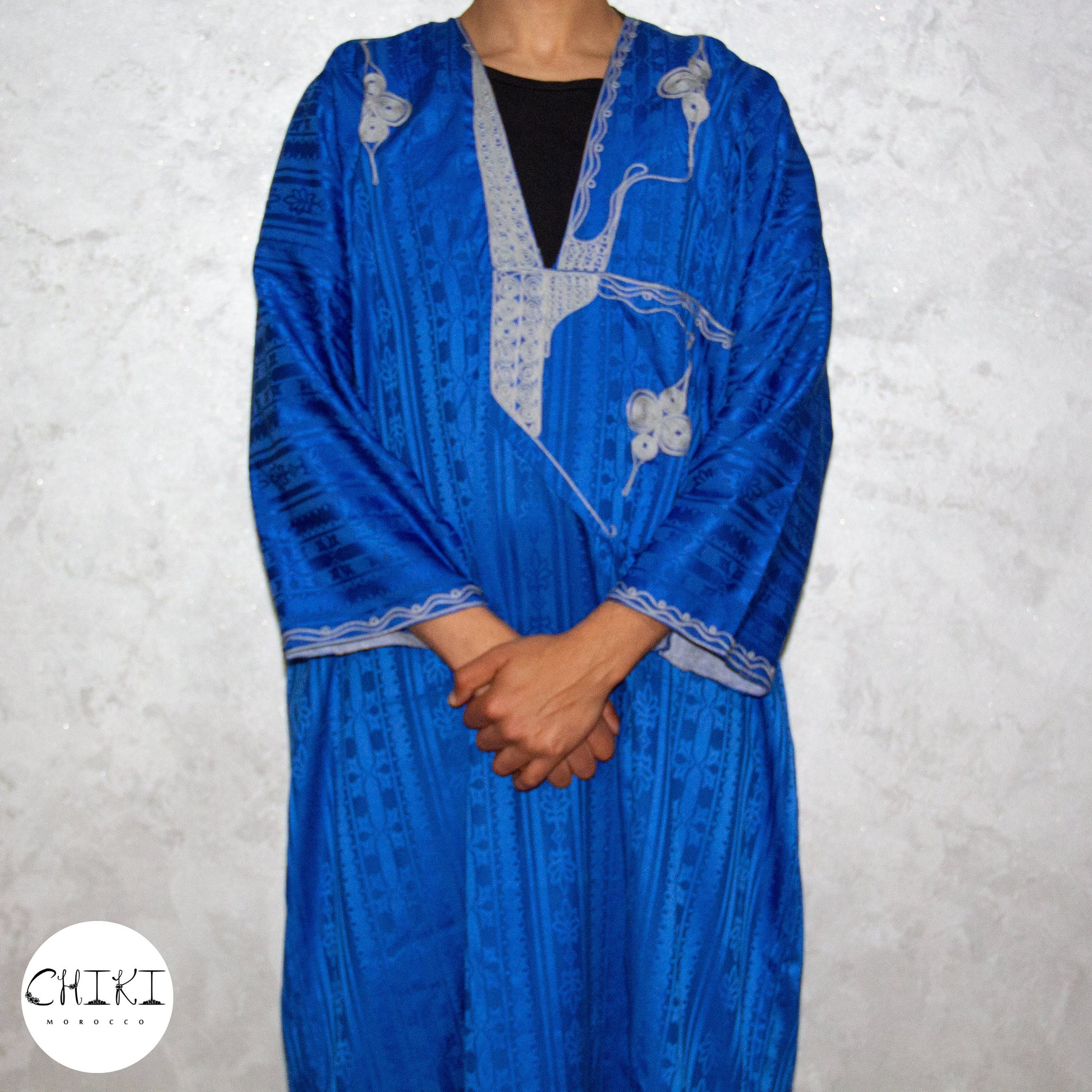 Tuareg Clothing Gandora with Tuareg Scarf , Djellaba Sahraoui, Tuareg Scarf , Tuareg Dress Bleu , Tuareg Blue Men, African Tuareg Blue Dress