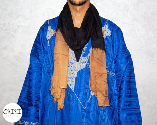 Tuareg Clothing Gandora with Tuareg Scarf , Djellaba Sahraoui, Tuareg Scarf , Tuareg Dress Bleu , Tuareg Blue Men, African Tuareg Blue Dress