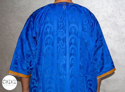 Tuareg Clothing Gandora with Tuareg Scarf , Djellaba Sahraoui, Tuareg Scarf , Tuareg Dress Bleu , Tuareg Blue Men, African Tuareg Blue Dress