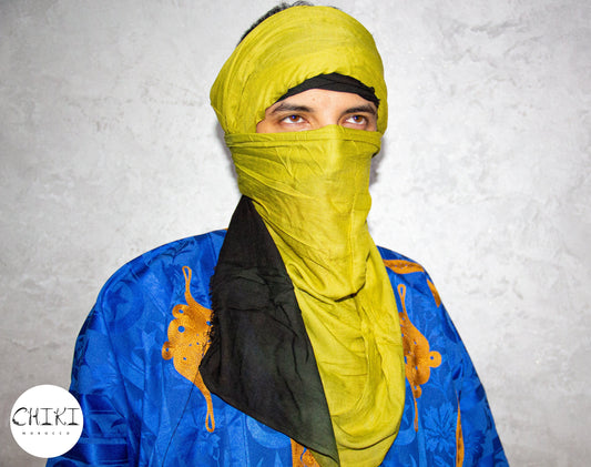 Tuareg Clothing Gandora with Tuareg Scarf , Djellaba Sahraoui, Tuareg Scarf , Tuareg Dress Bleu , Tuareg Blue Men, African Tuareg Blue Dress