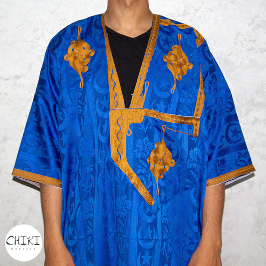 Tuareg Clothing Gandora with Tuareg Scarf , Djellaba Sahraoui, Tuareg Scarf , Tuareg Dress Bleu , Tuareg Blue Men, African Tuareg Blue Dress