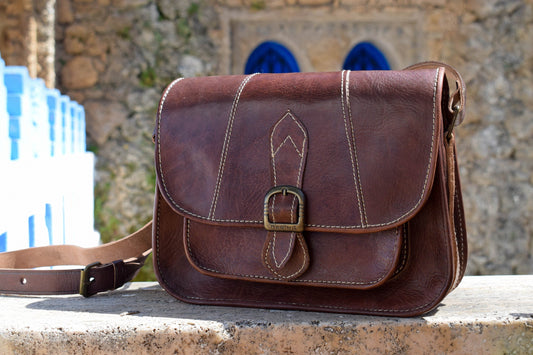 Moroccan Brown Leather Clutch, Leather Cross Body Bag , Moroccan Brown Handbag, Leather Moroccan Shoulder Bag, Leather Handbag