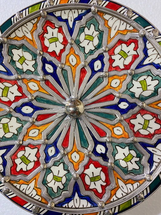 Wall Decor/ Handmade Ceramics Plate Inlaid with Nickel/ Piece of Art