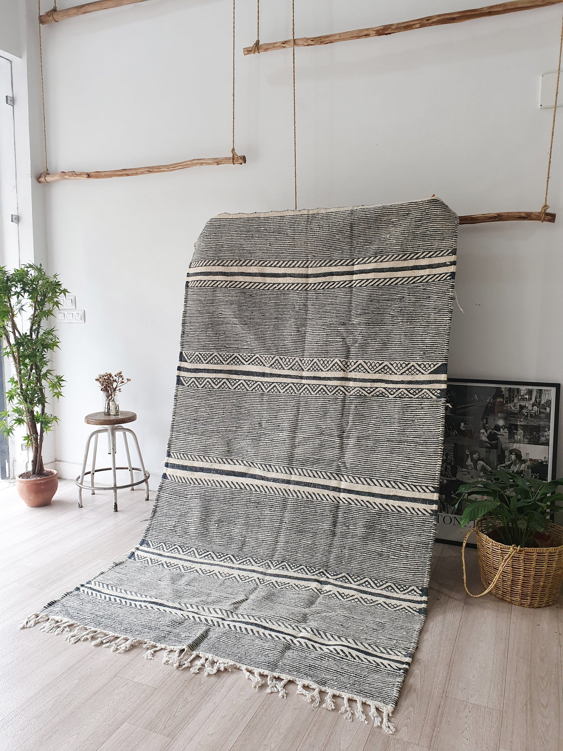 8Ft by 4.6Ft Handmade Moroccan Rug, Gray Handmade Rug, Zanafi Rug, Kilim Carpet, Moroccan Beni Ourain