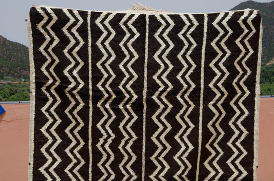 Black and White Moroccan Rug 5X8 - Handwoven Lambswool Soft Authentic Berber Rug - ABB21176