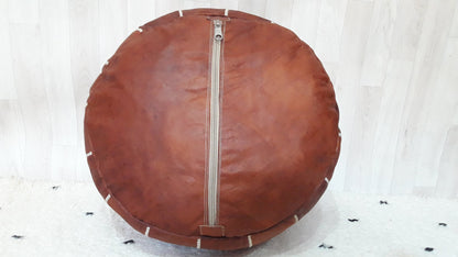 Moroccan Handcrafted Leather Pouf, Ottoman Leather Pouf Cool Ottoman Luxury Dark Brown Floor Pouf, Moroccan Home Decor Pouf Dark Brown