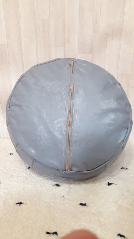 Moroccan Handcrafted Leather Pouf, Ottoman Leather Pouf Cool Ottoman Luxury Gray Floor Pouf, Moroccan Home Decor Pouf Gray