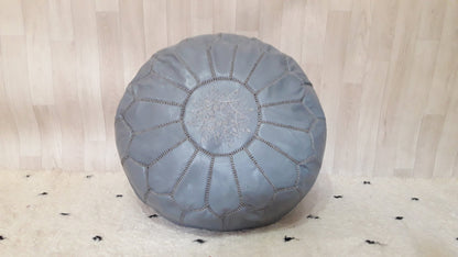 Moroccan Handcrafted Leather Pouf, Ottoman Leather Pouf Cool Ottoman Luxury Gray Floor Pouf, Moroccan Home Decor Pouf Gray