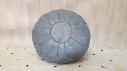 Moroccan Handcrafted Leather Pouf, Ottoman Leather Pouf Cool Ottoman Luxury Gray Floor Pouf, Moroccan Home Decor Pouf Gray