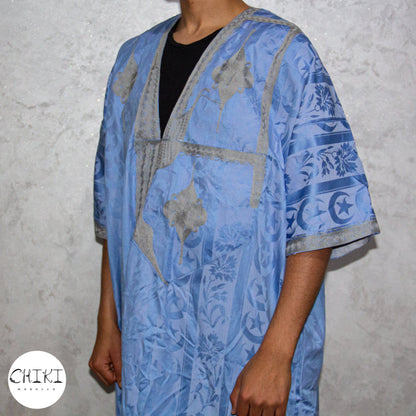 Tuareg Clothing Gandora with Tuareg Scarf , Djellaba Sahraoui, Tuareg Scarf , Tuareg Dress Bleu , Tuareg Blue Men, African Tuareg Blue Dress