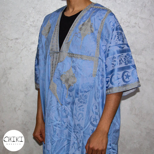 Tuareg Clothing Gandora with Tuareg Scarf , Djellaba Sahraoui, Tuareg Scarf , Tuareg Dress Bleu , Tuareg Blue Men, African Tuareg Blue Dress