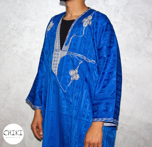 Tuareg Clothing Gandora with Tuareg Scarf , Djellaba Sahraoui, Tuareg Scarf , Tuareg Dress Bleu , Tuareg Blue Men, African Tuareg Blue Dress