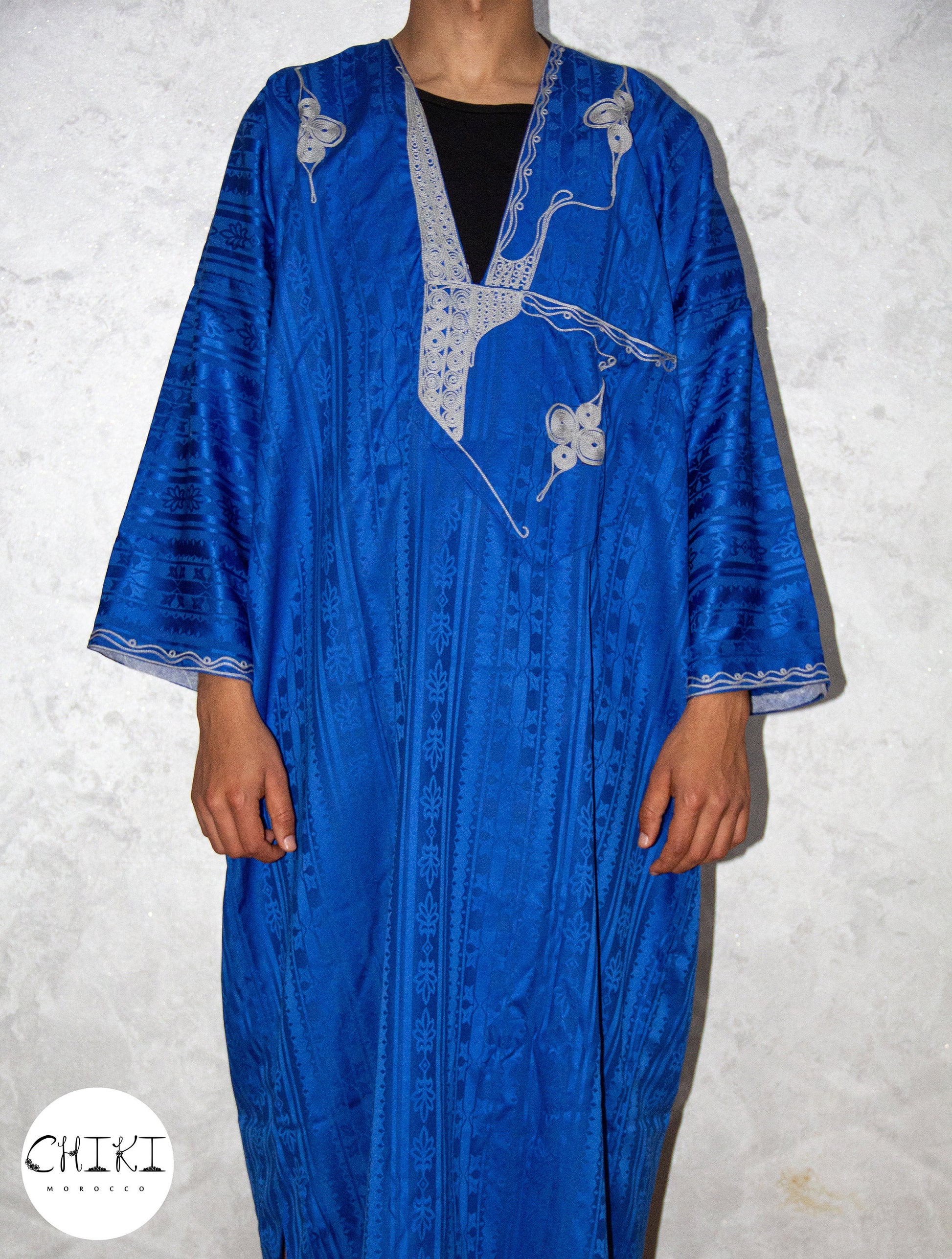 Tuareg Clothing Gandora with Tuareg Scarf , Djellaba Sahraoui, Tuareg Scarf , Tuareg Dress Bleu , Tuareg Blue Men, African Tuareg Blue Dress