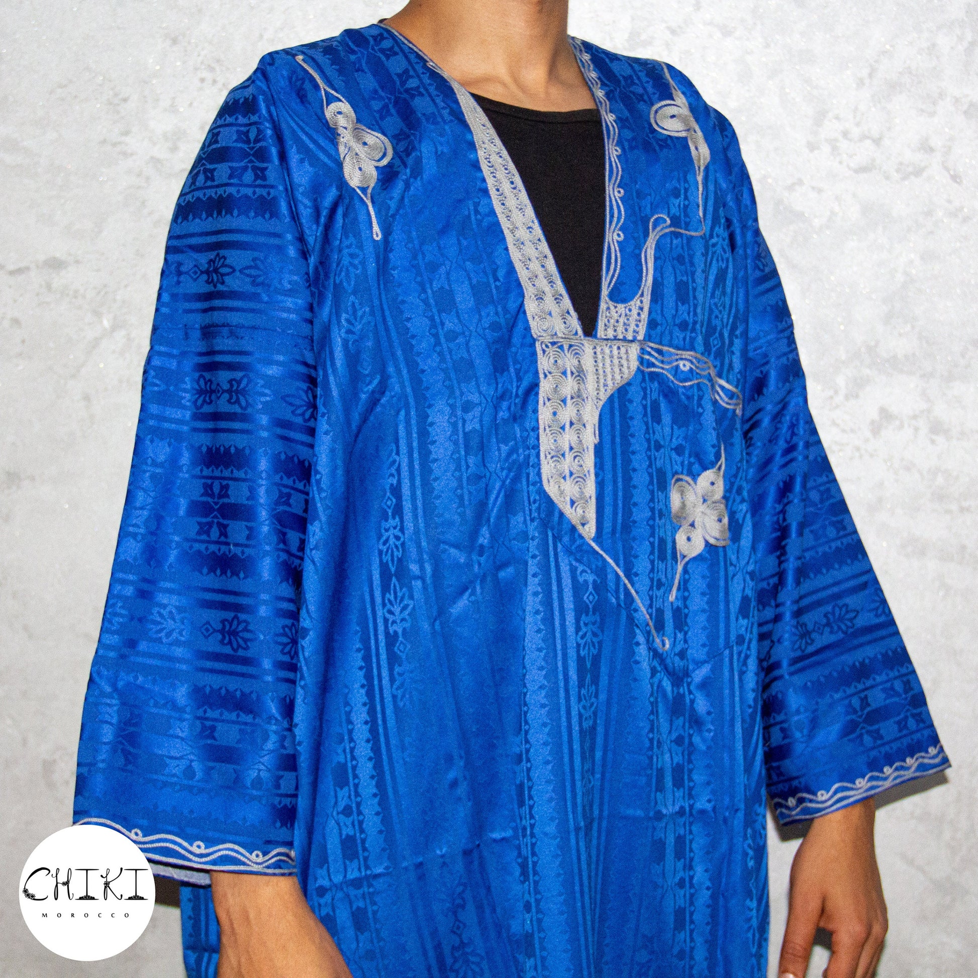 Tuareg Clothing Gandora with Tuareg Scarf , Djellaba Sahraoui, Tuareg Scarf , Tuareg Dress Bleu , Tuareg Blue Men, African Tuareg Blue Dress