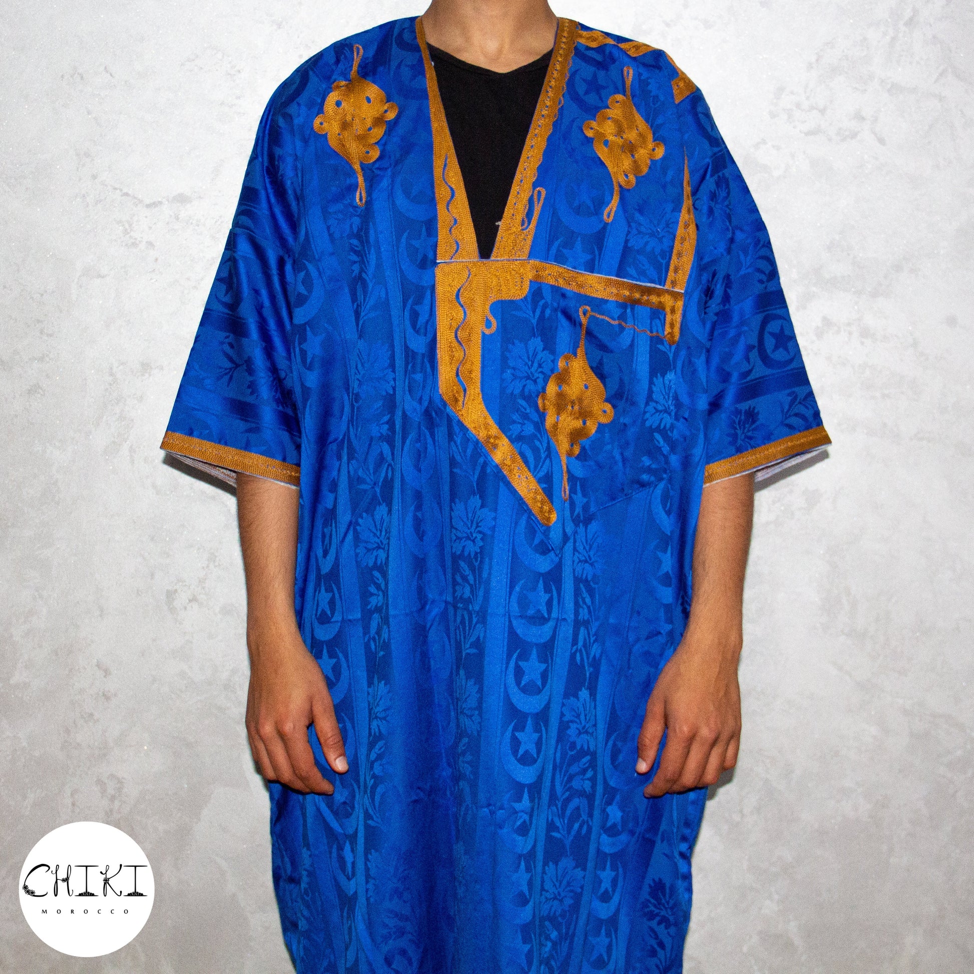 Tuareg Clothing Gandora with Tuareg Scarf , Djellaba Sahraoui, Tuareg Scarf , Tuareg Dress Bleu , Tuareg Blue Men, African Tuareg Blue Dress